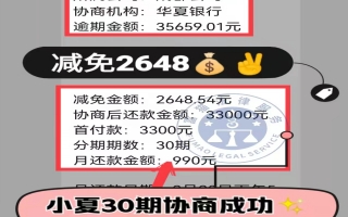 华夏银行逾期3.5万，减免2648元后分30期还款
